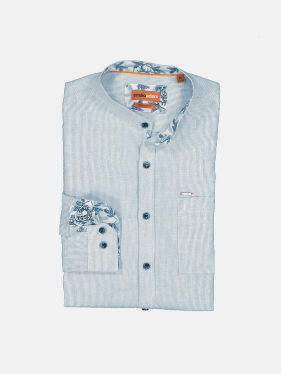 emilio adani Herren Langarm-Hemd mit Leinenanteil Blau 36224