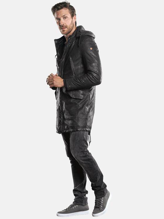 emilio adani Herren Lederjacke im Parkastyle Schwarz 30209