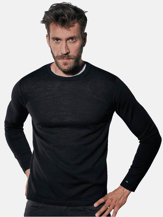 emilio adani Herren Pullover aus reiner Merino Wolle Schwarz 30804