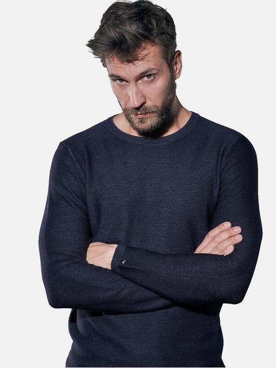 emilio adani Herren Rundhalspullover aus softem Garn mit feiner Struktur Blau 30427