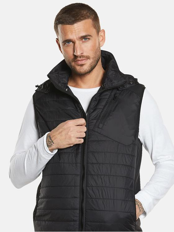emilio adani Herren Steppweste mit abnehmbarer Kapuze Schwarz 34443