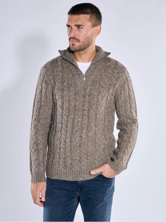 emilio adani Herren Pullover mit Troyerkragen Braunbeige 39815