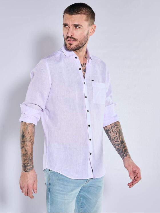 emilio adani Herren Langarm-Hemd aus Leinen Violett 36695