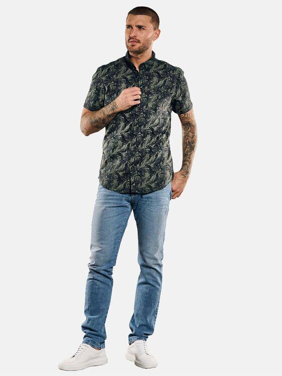 emilio adani Herren Kurzarm-Hemd mit floralem Print Grün 33001