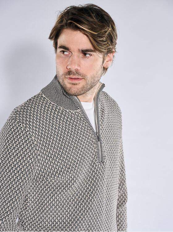 emilio adani Herren Pullover mit Troyer-Kragen Creme 41085