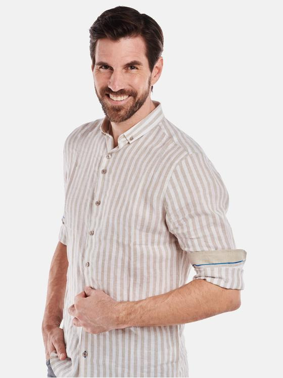 ENGBERS GERMANY Herren Langarmhemd aus Leinen Braunbeige 34781
