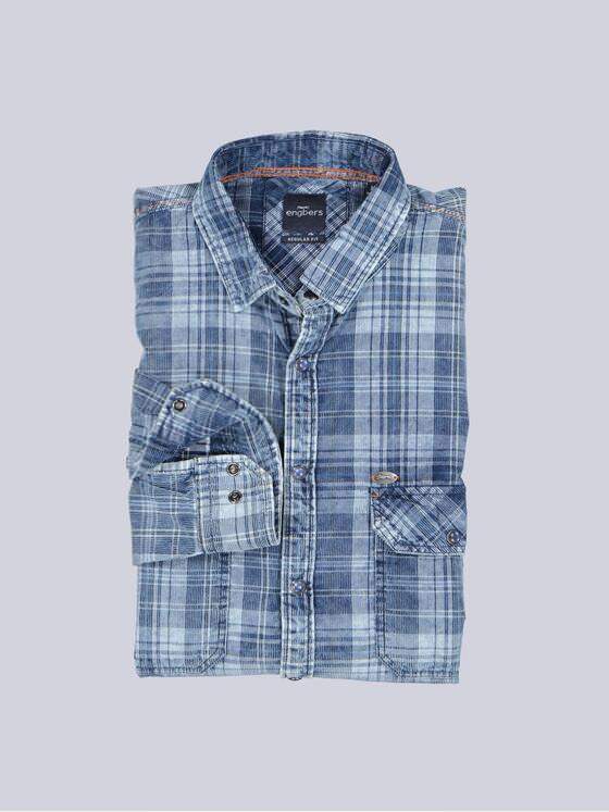 engbers Herren Langarm-Hemd aus Babycord Indigoblau 39432