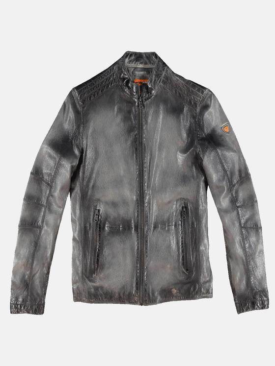 emilio adani Herren Rustikale Lederjacke im Bikerstyle Grau 31045