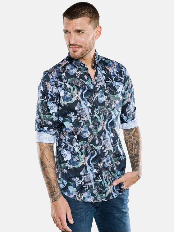 emilio adani Herren Langarm-Hemd mit All-Over-Print Grau 33338