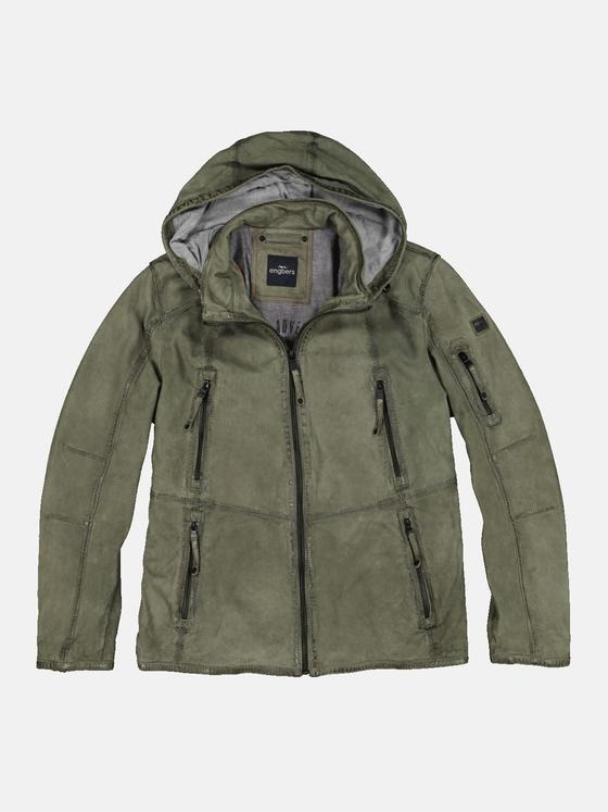 engbers Herren Lederjacke mit abnehmbarer Kapuze Grün 34076
