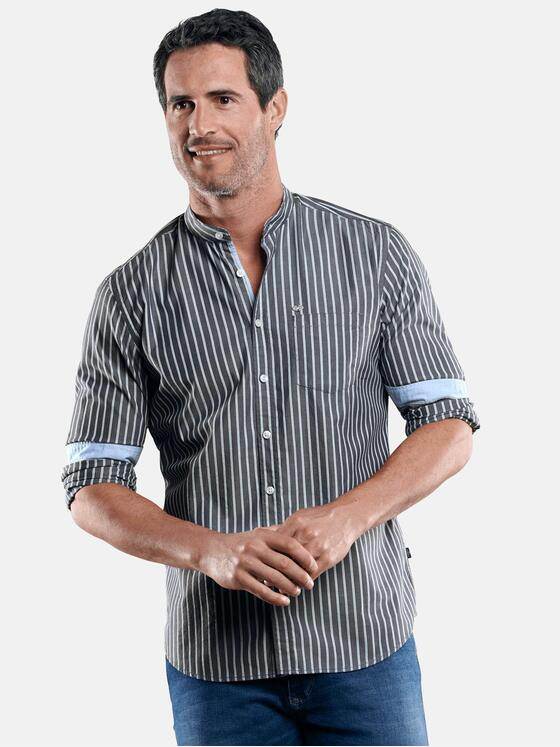 engbers Herren Gestreiftes Stehkragenhemd Saphirblau 29097