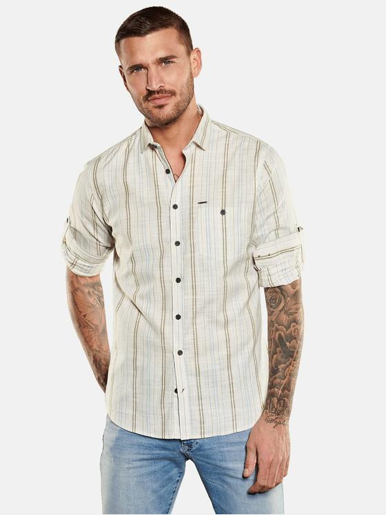 emilio adani Herren Langarm-Hemd gemustert Beige 34459
