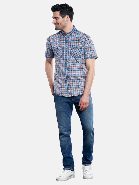 engbers Herren Halbarmhemd im Karodesign Blutorange 31043