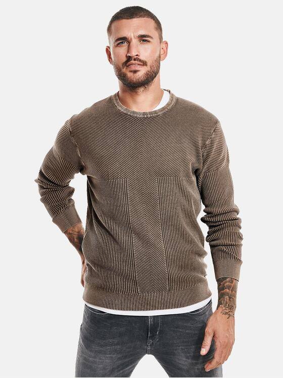 emilio adani Herren Pullover mit Rippstruktur Beige 32455