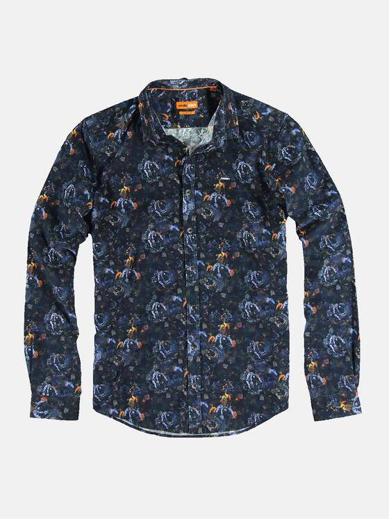 emilio adani Herren Cord-Hemd mit All-Over-Print Blau 31957