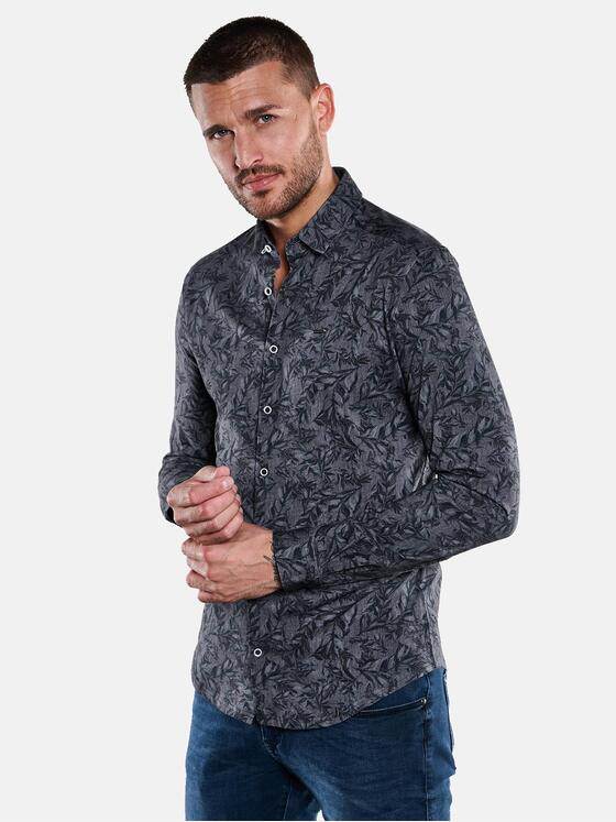 emilio adani Herren Langarm-Hemd mit floralem Print Türkis 33344