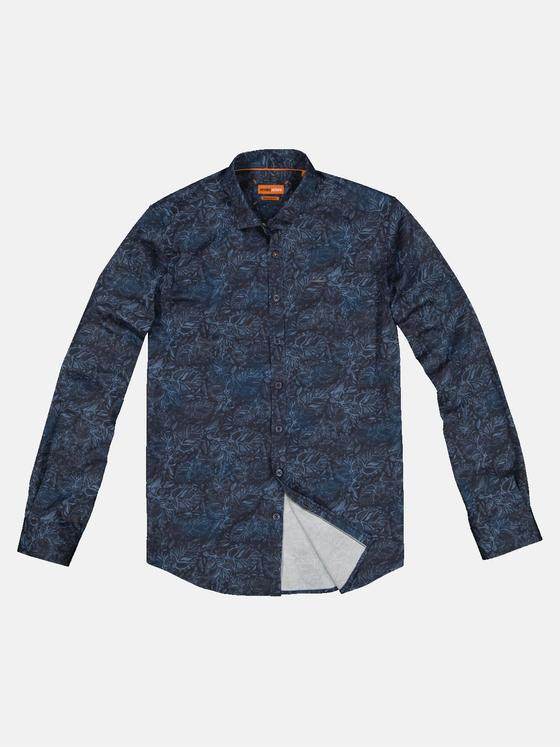 emilio adani Herren Langarm-Hemd gemustert Blau 33336