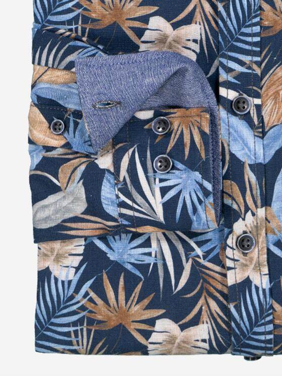 engbers Herren Langarm-Hemd gemustert Blau 37019