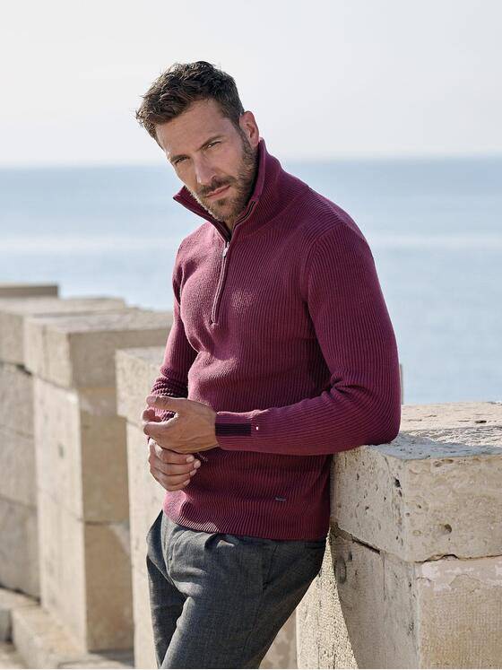 emilio adani Herren Pullover mit Troyerkragen Violett 37612