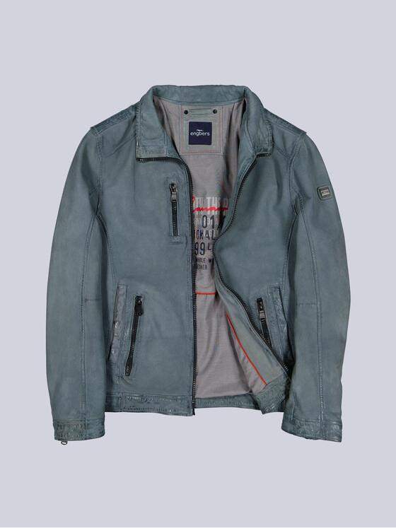 engbers Herren Lederjacke mit langem Stehkragen Hellblau 40224