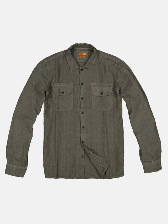 emilio adani Herren Langarm-Hemd im Overshirt Design Grün 32622