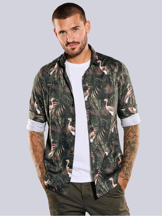 emilio adani Herren Langarm-Hemd aus Satin Grün 35780