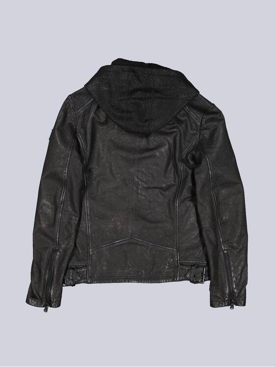 emilio adani Herren Lederjacke mit abnehmbarer Kapuze Schwarz 39084