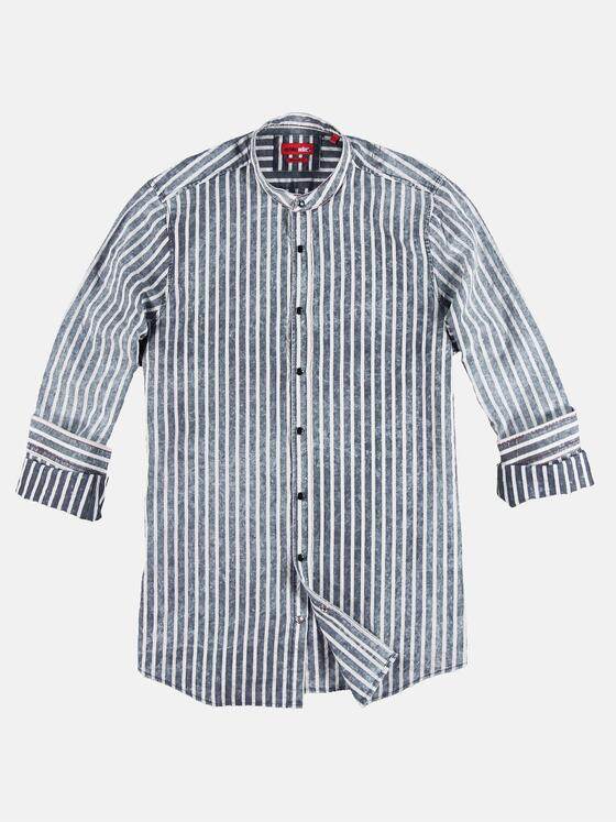 emilio adani Herren gestreiftes Stehkragenhemd Blau 29952