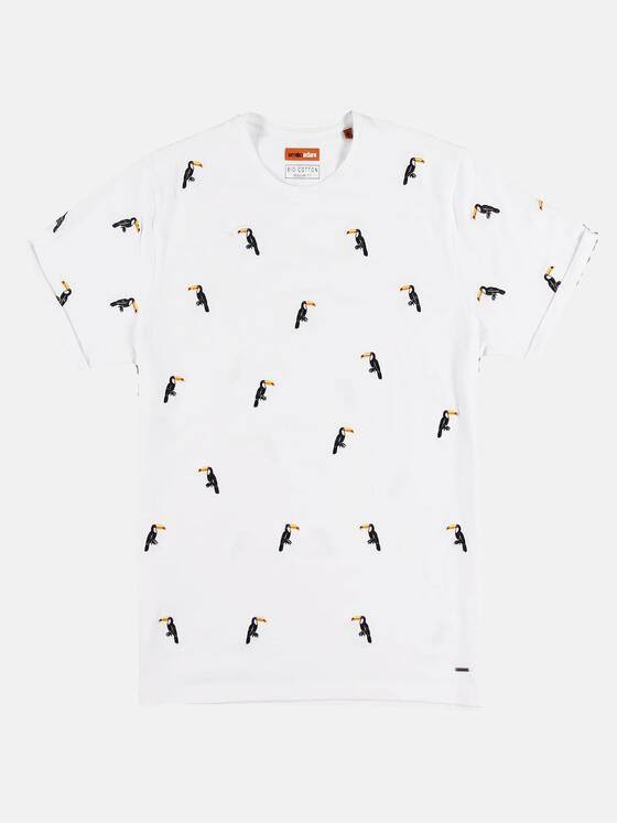 emilio adani Herren Bio-Baumwoll-T-Shirt mit besonderer Tukan Stickerei Weiß 29619