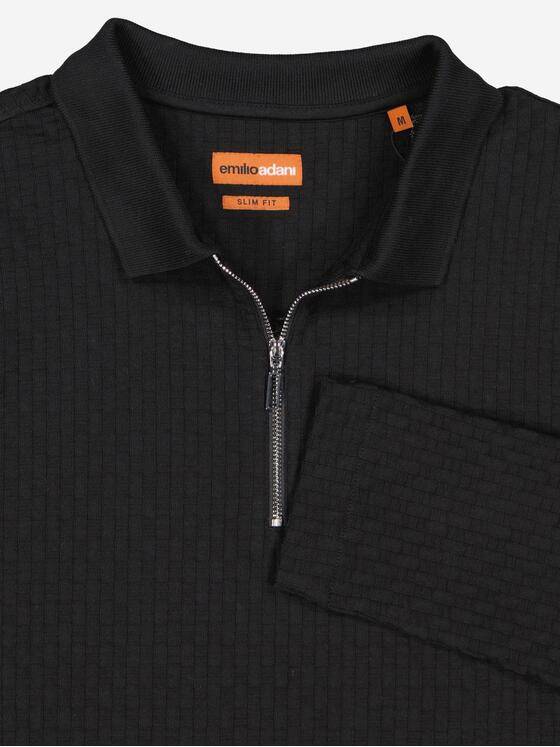 emilio adani Herren Polo-Shirt langarm strukturiert Schwarz 38025