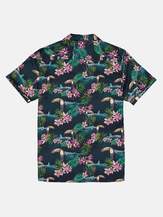 emilio adani Herren Kurzarm-Hemd mit floralem Print Grün 33092