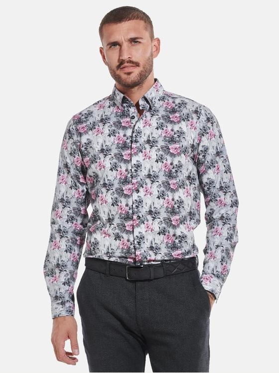 emilio adani Herren Langarm-Hemd mit floralem Print Rot 32057