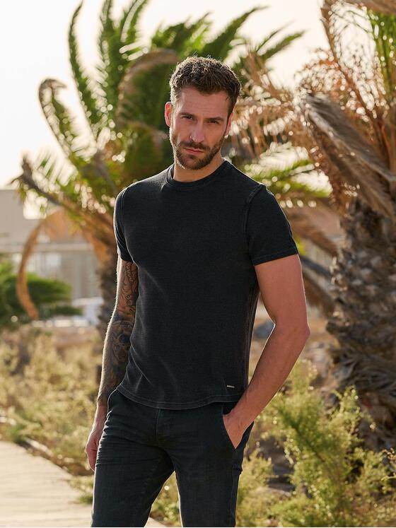 emilio adani Herren T-Shirt uni Schwarz 36804