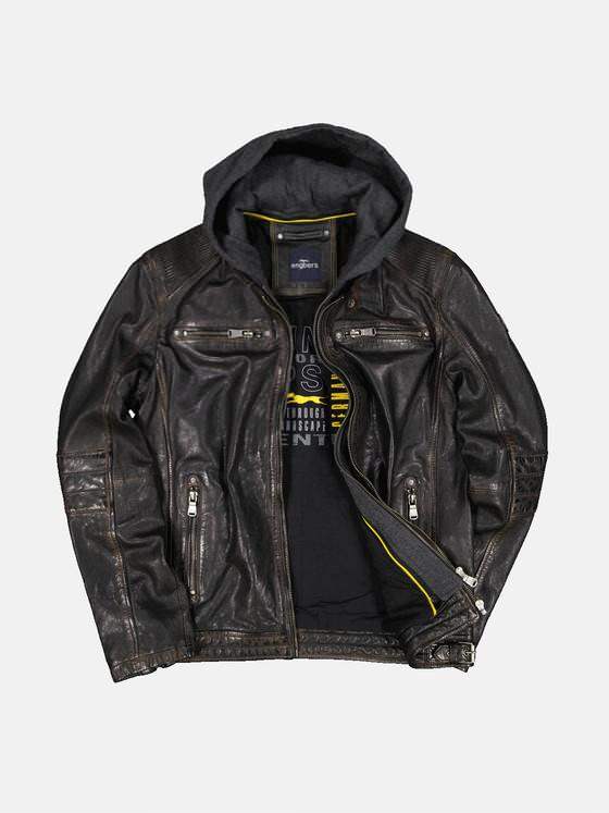 engbers Herren Lederjacke mit abnehmbarer Kapuze Braun 33306