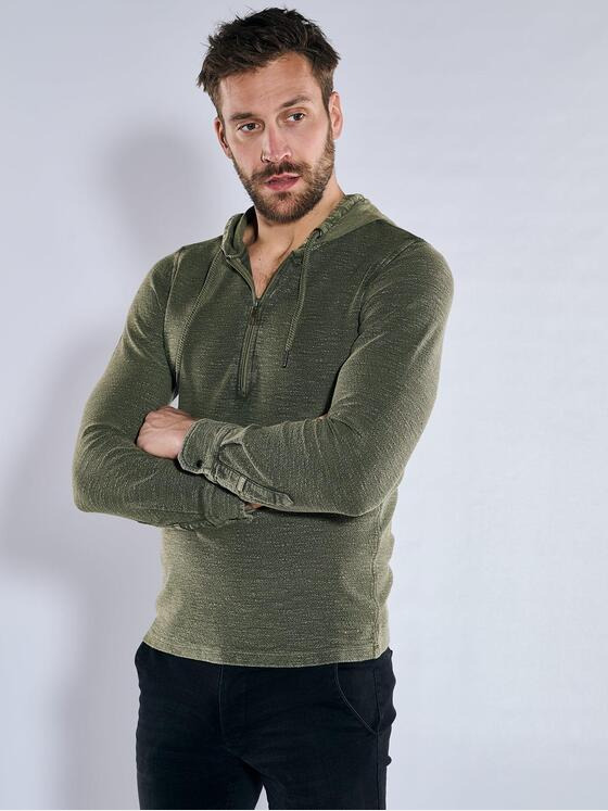 emilio adani Herren Langarm-Shirt mit Kapuze Grün 36805