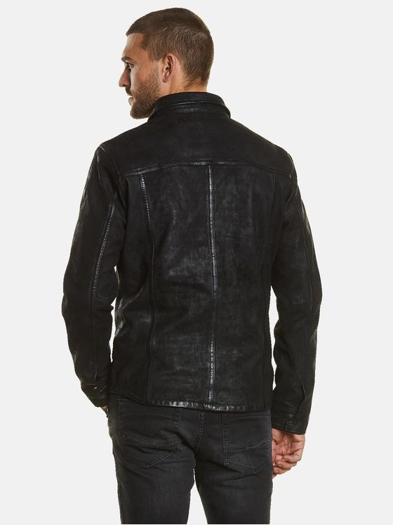 emilio adani Herren Leder-Hemd aus Nubuk-Leder Schwarz 34220
