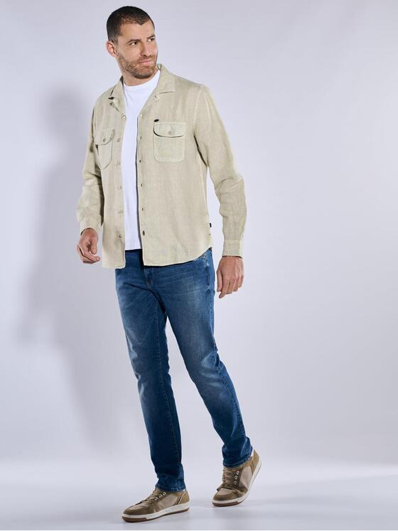 engbers Herren Langarm-Hemd aus Leinen Beige 37020