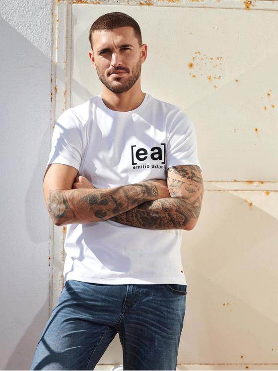 emilio adani Herren Statement T-Shirt mit ea-Logo Weiß 32752