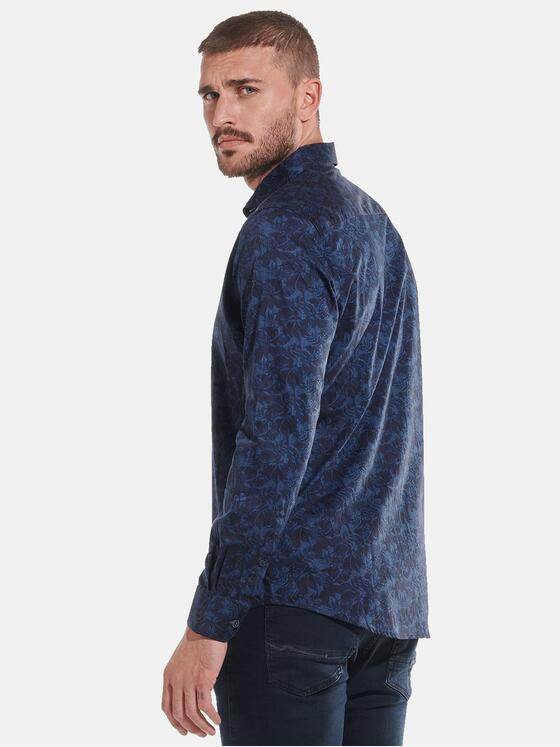 emilio adani Herren Langarm-Hemd mit Floralprint Blau 32288