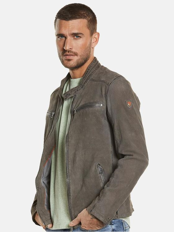 emilio adani Herren Lederjacke slim fit Grau 34453