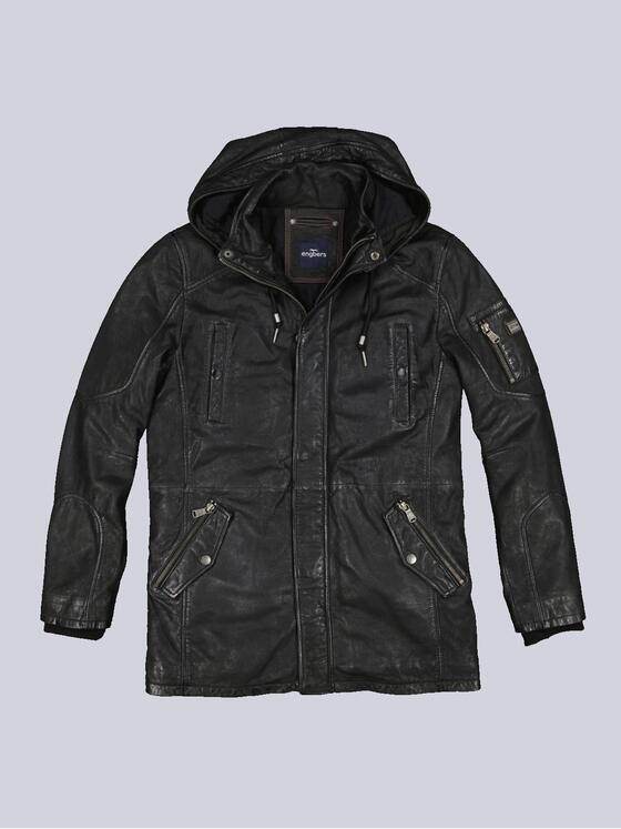 engbers Herren Leder-Parka mit abnehmbarer Kapuze Schwarz 33547