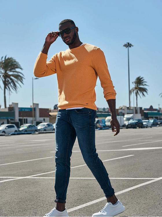 emilio adani Herren Pullover mit feiner Struktur Orange 32837