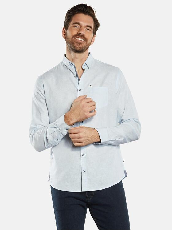 engbers Herren Langarm-Hemd mit Leinenanteil Blau 34462