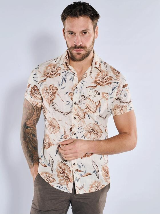 emilio adani Herren Kurzarm-Hemd gemustert Braun 36556