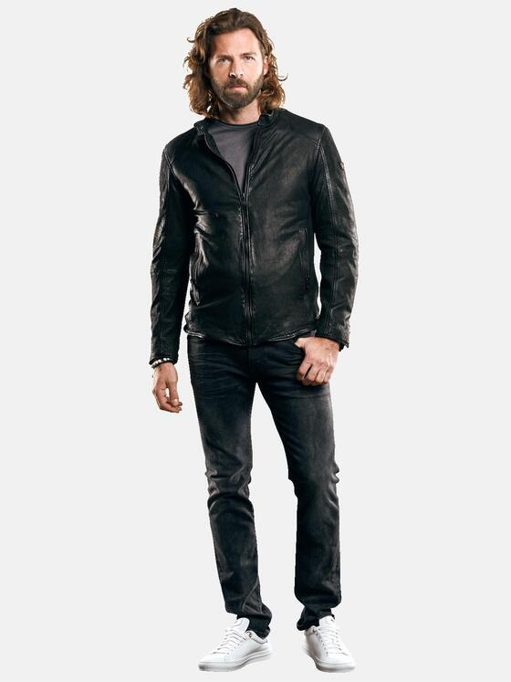 emilio adani Herren leichte Nubuk-Lederjacke Schwarz 29140