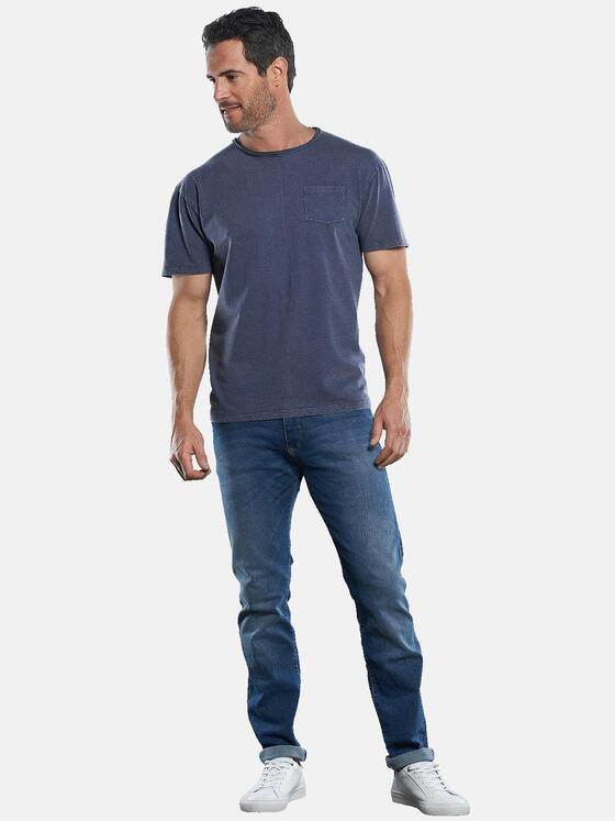 engbers Herren Strukturiertes T-Shirt mit Rollkante am Kragen Indigoblau 29804