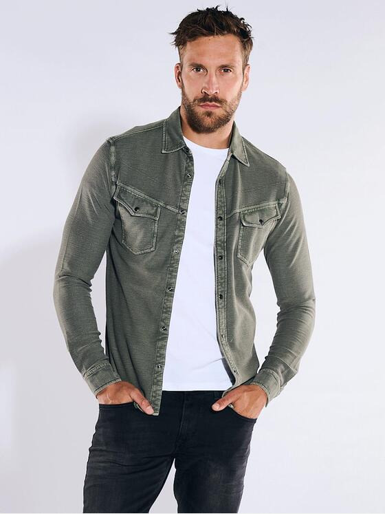 emilio adani Herren Langarm-Shirt mit Polo-Kragen Grün 36801