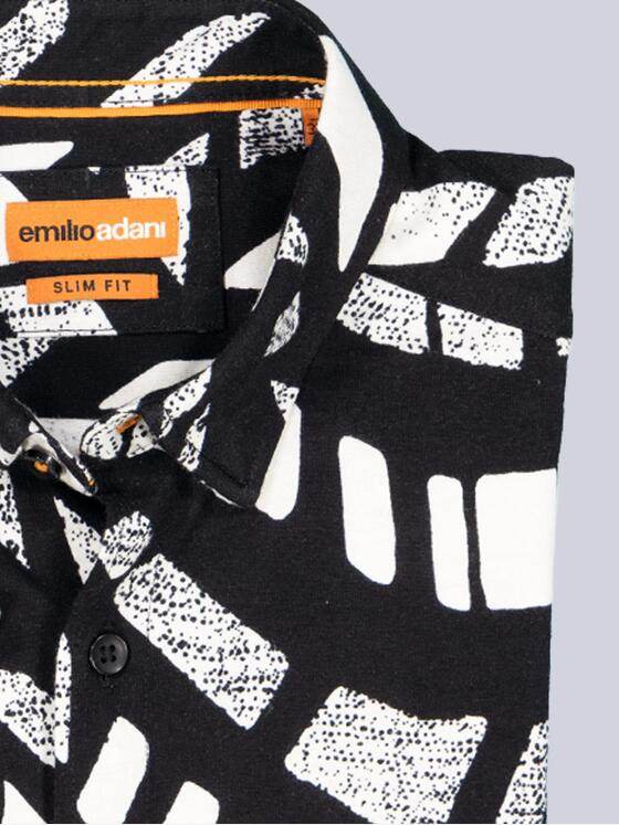 emilio adani Herren Kurzarm-Hemd aus Jersey Schwarz 38556