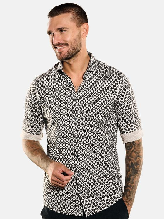 emilio adani Herren Langarm-Hemd gemustert Beige 35317