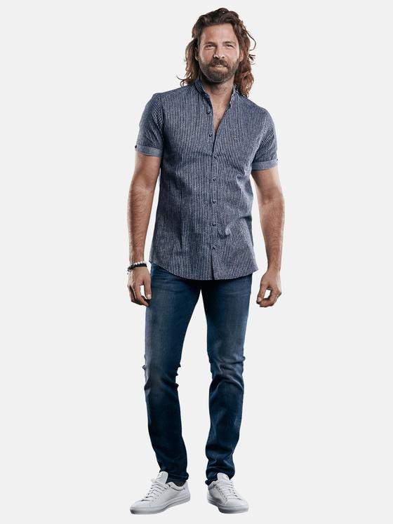 emilio adani Herren gestreiftes Hemd aus softer Halbleinen Ware Blau 29440